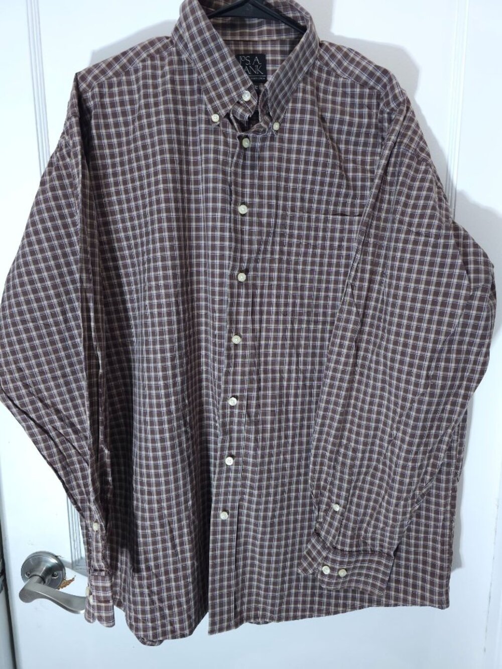 JoS. A. Bank Executive Collection Mens XL Brown Plaid Button-Down Long Sleeve Sh
